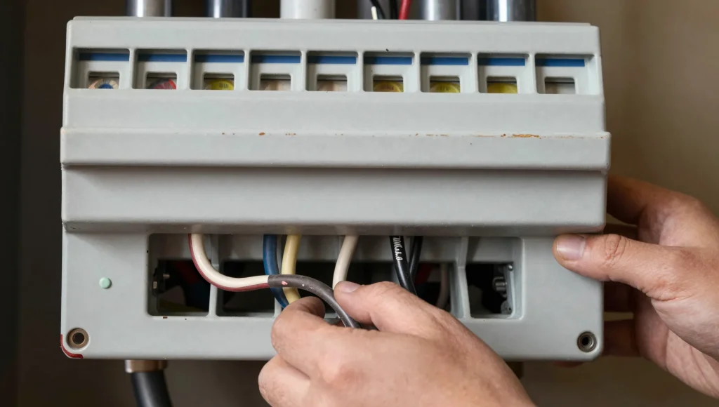 Detailaufnahme eines Sicherungskastens mit Automaten