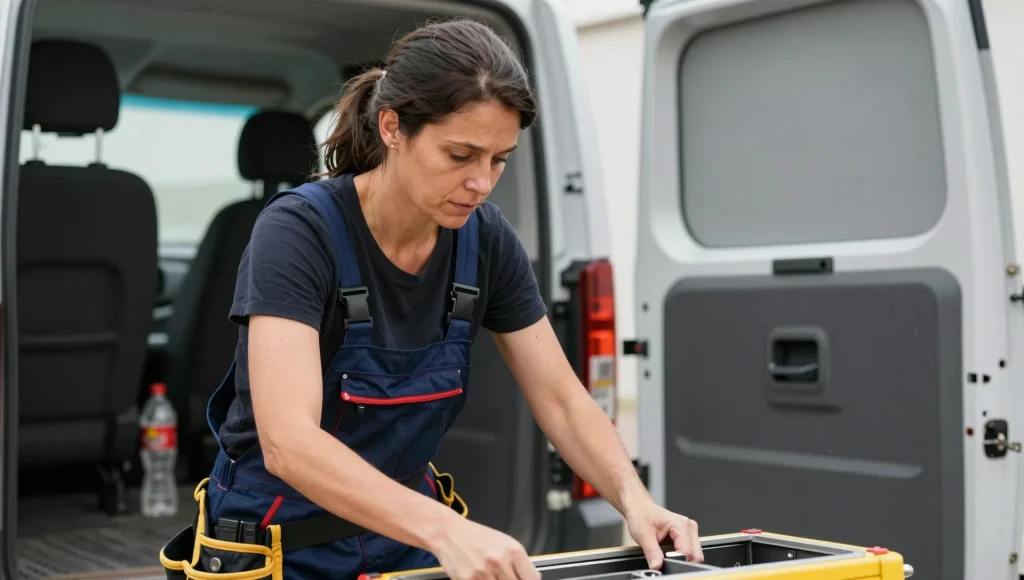 Werkzeug und Ausrüstung im Servicefahrzeug sortiert