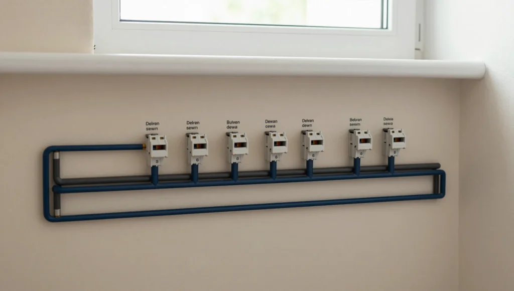 Detailaufnahme eines Zählerschranks mit FI-Schutzschaltern